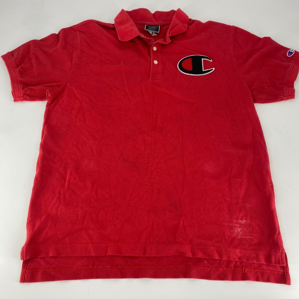 Champion Red Embroidered Logo Polo Shirt Men's Large Casual Sportswear